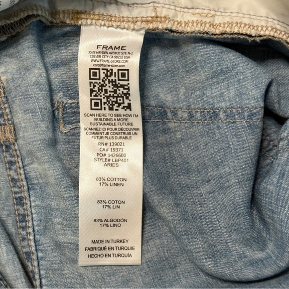 FRAME Le Baggy Palazzo Jeans Women Size 25 Light Blue Cotton Linen Wide Leg - Picture 8 of 11